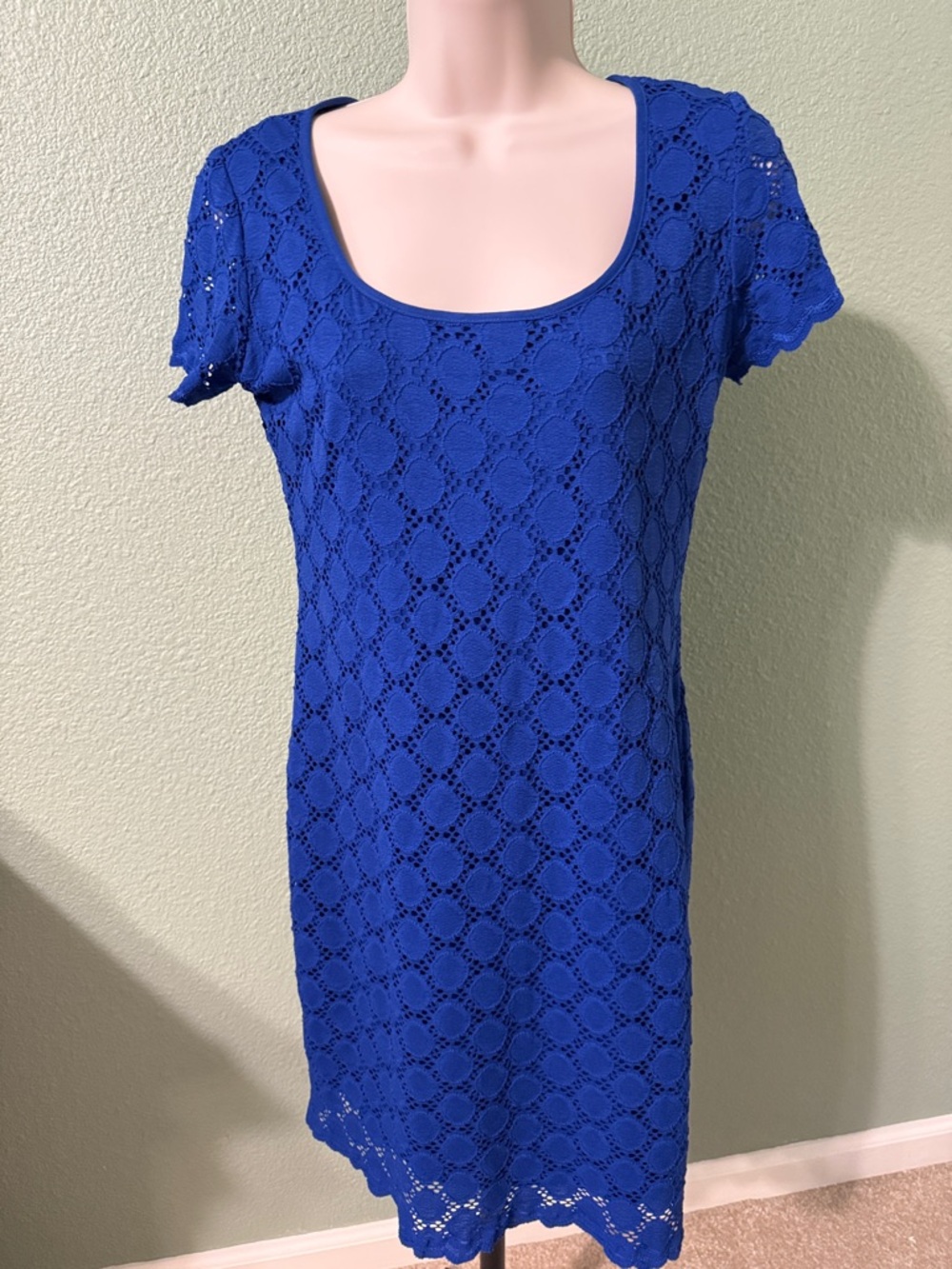 Blue Crochet Scoop Neck Dress